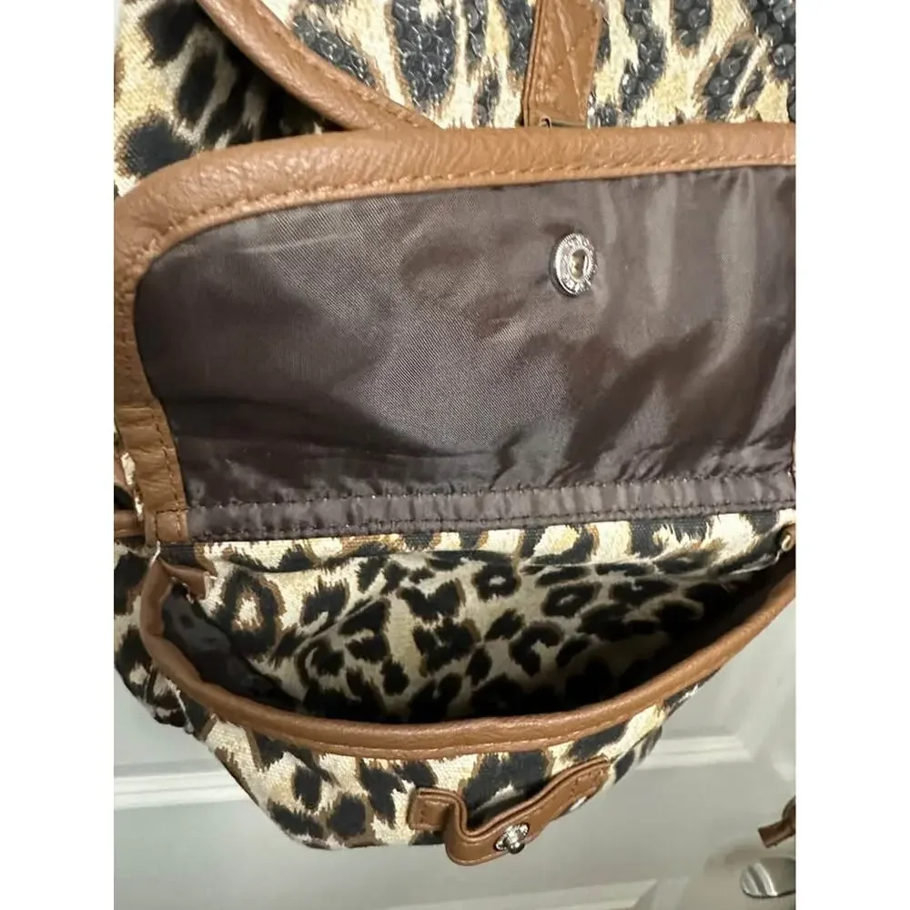 Leopard Print Sequin Full Size Backpack School Bag 17x13